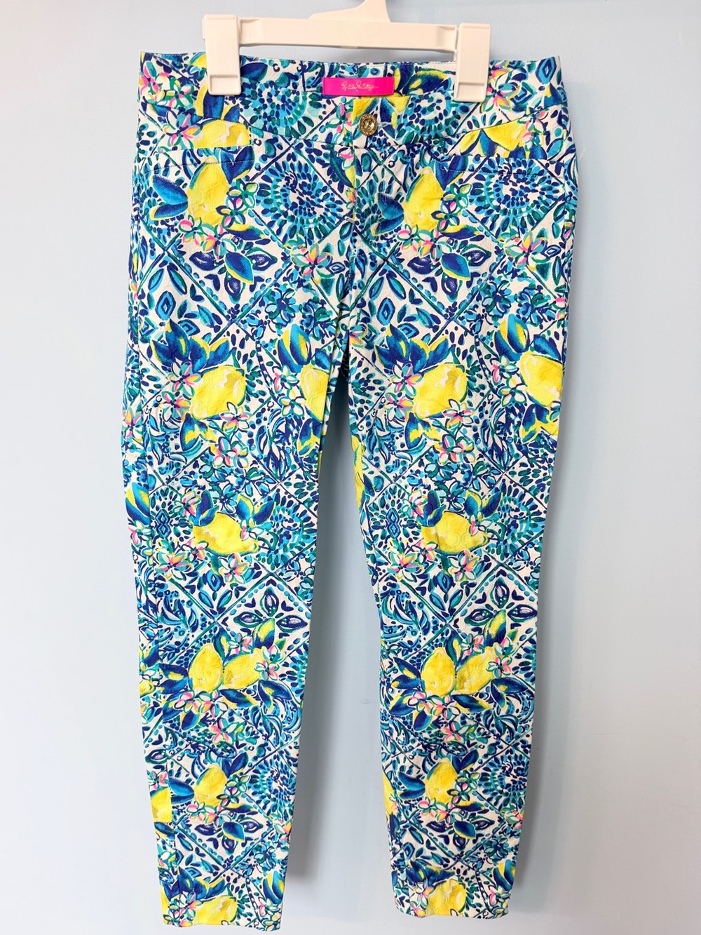 Lilly Pulitzer Kelly Skinny Ankle Pants Zest For Life Lemon Print Size 4